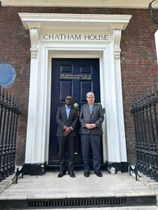 Director General, Nigerian Maritime Administration and Safety Agency, NIMASA, Dr Dayo Mobereola (left) and Research Director; Director, Africa Programme, Chatham House, Dr Alex Vines OBE during a visit by the NIMASA Director General to the Chatham House in London.