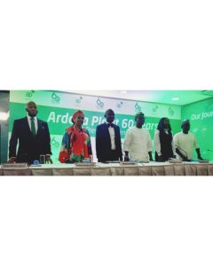 L-R: Mr. Abdul Hakeem Buhari, Chief Operating Officer; Mrs. Abiola Durisimi Etti, an Independent Director; Mr. Moshood Olajide, Managing Director; Mr. Abdulwasiu Sowari, Group Executive Director; Mrs. Abiola Babatunde-Ojo, Deputy Managing Director and Mr. Mohammed Aminu-Umar, an Independent Director all of Ardova Plc, at a media parley in Lagos to commemoration the firm’s 60th anniversary.