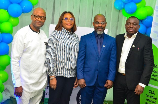 President and Board Chairman, Institute of Internal Auditors (IIA) - Mr Simon -Jude Mmayie ( 2nd right), the Chief Executive Officer, IIA- Mr Ambrose Enuma (right), Director of the Institute - Mr Don Umeha (left) and the 2025 Conference Chairperson - Mrs Bunmi Akinde at the unveiling of the IIA September 2025 Conference in Lagos at the weekend.