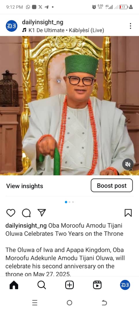 Oluwa of Iwa and Apapa Kingdom, Oba Moroofu Adekunle Amodu Tijani