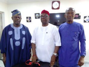 President, NCJTFLCA,  Dr. Basil Chudi Nwolisa, (M) flanked by President CONMMEP, Udo Onyeka (R) and Vice-president , CONMMEP, Femi Okonofua (L)