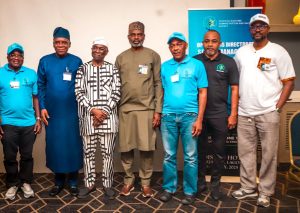 L-R: Director, Shipping Development, Nigerian Maritime Administration and Safety Agency (NIMASA), Engr. Chris Amakulo; Executive Director, Operations, NIMASA, Engr. Fatai Taiye Adeyemi; DG/CEO NIMASA, Dr. Dayo Mobereola; Special Adviser to DG NIMASA, Engr. Olatunji Ahmed; Director, Marine Environment Management Department, NIMASA, Heavy Dimowo; Coordinator, Central Zone, NIMASA, Captain Abayomi Coker and Special Adviser to ED Operations, NIMASA, Peter Agbaminoja during a retreat organised by the Operations Directorate of NIMASA in Lagos