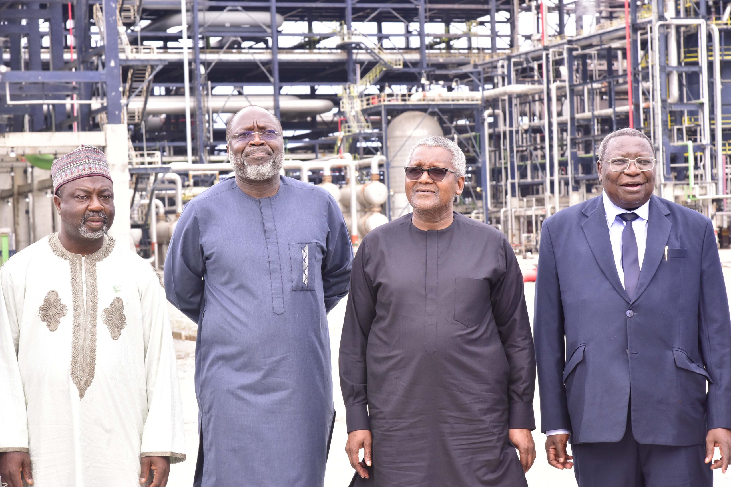 L -R; ECOWAS Commissioner for Infrastructure, Energy and Digitalisation; Sédiko Douka; President/ CE, Dangote Industries Ltd; Aliko Dangote; President of the ECOWAS Commission; H. E. Dr. Omar Aliau Touray; ECOWAS Commissioner for Internal Affairs; Prof. Nazifi Abdullahi Darma;; During President of the ECOWAS Commission and His Team Visit to Dangote Petroleum Refinery and Fertiliser Plant in Lekki, Lagos on Thursday,; May 29, 2025