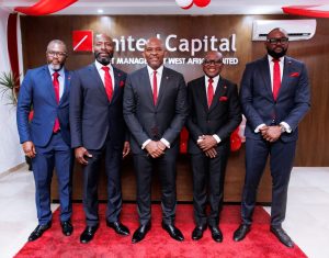 [L-R] Labas Bamba, CEO, United Capital Asset Management West Africa; Chika Mordi, Chairman, United Capital Plc; Tony O. Elumelu, CFR, Group Chairman, Heirs Holdings; Peter Ashade, Group CEO, United Capital Plc; Ejikeme Okoli, Director, Africa Operations, United Capital Plc; at the launch of United Capital Asset Management West Africa Limited.