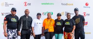 L-R: Dr. Jekwu Ozoemene, Group Executive at The Alternative Bank (AltBank); Chinyere Onyido, representative, Yaba Market Association; Bisi Shonibare, Director, Partnerships, Grant Management and Innovation, Lagos State Environmental Protection Agency (LASEPA); Aramide Olaniyan, Head, Customer Care and Corporate Engagement Department, Lagos State Waste Management Authority (LAWMA); Korede Demola-Adeniyi, Executive Director, South, AltBank; Bunmi Ajiboye, Chairperson, Sterling Sustainability Working Group, and Fatai Tella, Chief Operating Officer, AltBank, at the Walk4ZeroPlastic event organised by The Alternative Bank in Lagos... recently.