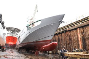 NIMASA Deep Blue Vessel - DB Lagos in the dock at Nigerdock at Snake Island integrated Free Zone during an inspection visit by DG NIMASA, Dr Dayo Mobereola in Lagos