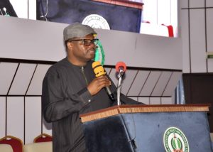 Dr. Ade Dosunmu delivering a lecture during the Senior Executive Course 47, 2025, at the National Institute for Policy and Strategic Studies (NIPSS), Kuru, Jos.
