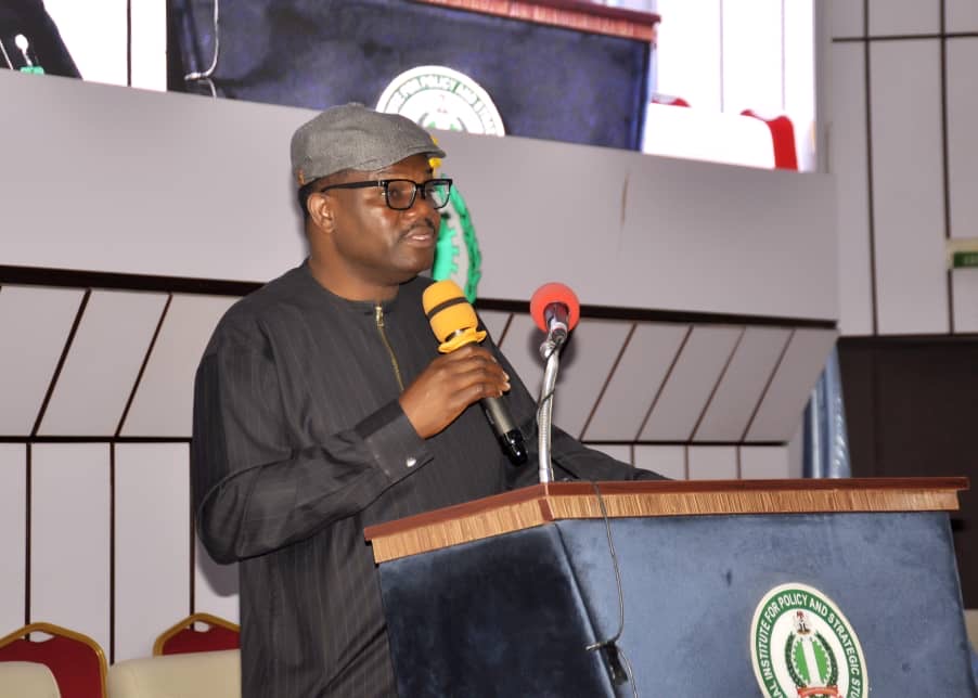 Dr. Ade Dosunmu delivering a lecture during the Senior Executive Course 47, 2025, at the National Institute for Policy and Strategic Studies (NIPSS), Kuru, Jos.