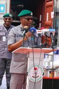 Comptroller General of Customs (CGC), Adewale Adeniyi, during a press briefing in Lagos, at Apapa Area Command, on Monday, 11 August 2025.