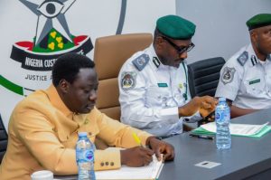 R-L : CAC Apapa Port Command, Comptroller Babatunde Olomu and Dr. Martin Iluyomade, Director, Inspection and Enforcement Directorate of the National Agency for Food Drug Administration and Control (NAFDAC),
