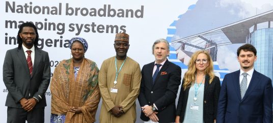L-R: Project Manager, Africa-BroadBand (BB) Maps, International Telecommunication Union (ITU), Dana Jon Kamason; Executive Commissioner, Stakeholder Management, Nigerian Communications Commission (NCC), Rimini Makama; Executive Vice Chairman/Chief Executive Officer, NCC, NCC; Dr. Aminu Maida; Deputy Ambassador, European Union (EU) Delegation to Nigeria, Zissmos Vergas; Head, Green and Digital Economy, EU Delegation to Nigeria, Inga Stefanowicz; and Project Officer, Africa-BB-Maps, ITU, Elind Sulmina, during a three-day National Broadband Mapping System held in Abuja this week (August 5-6, 2025). In