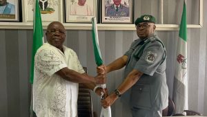 Comptroller Joseph Olugbuyi Adelaja (Rtd) handing over to Comptroller Gambo Iyere Aliyu as the new Area Controller of the Oyo/Osun Area Command 