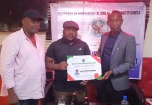 L-R: VP, CONMMEP, Femi Okonofua, Chief and President, CONMMEP, udo Onyeka at the CONMMEP roundtable on Tuesday 23rd October, 2025