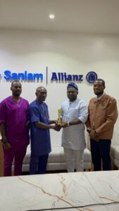 L-R: Marketing and Corporate Communications Manager, SanlamAllianz Nigeria, Mr. Bankole Banjo; 
FIBOP President, Mr. Charles Onwuatogwu; Chief Operating Officer, SanlamAllianz Nigeria, Adeola Adekunle and Group Head, Strategy, Marketing and Customer Relations, SanlamAllianz Nigeria, Mr. Chris Ekwonwa, during the presentation of Award to SanlamAllianz in Lagos on Friday,  November 7, 2025.