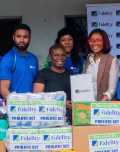 L-R: Igwe Quincy Chibuike, Team Member, Prolific Inductees Class of 2025, Fidelity Bank Plc; Adetutu Ipaye, Director, Old People’s Home, Yaba; Adeeso Olabisi Tawakalitu, Team Member, Prolific Inductees Class of 2025, Fidelity Bank Plc; and Tolulope Rojaiye, Products Marketing Partner, Fidelity Bank Plc; at the Fidelity Helping Hands Programme outreach to the Old People’s Home, Yaba, Lagos recently.