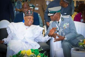 L-R: Vice President of Nigeria, Kashim Shettima and the CG of custom, Adewale Bashir Adeniyi at the opening ceremony of C- PACT Summit Abuja Monday