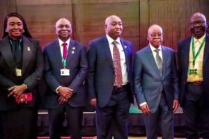 L-R: Executive Director, Finance and Administration, Nigerian Ports Authority, NPA, Vivian C. Richard-Edet; Director General, Nigerian Maritime Administration and Safety Agency (NIMASA), Dr Dayo Mobereola; Director Maritime Safety and Security, Federal Ministry of Marine and Blue Economy, FMMBE, Babatunde Bombata; Minister of Marine and Blue Economy, H.E, Adegboyega Oyetola, CON and Permanent Secretary, FMMBE, Olufemi Oloruntola during the International Maritime Organization’s (IMO) Council Elections in London.