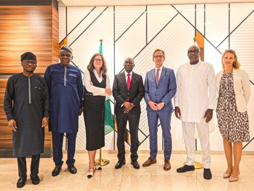 R-L: Deputy Head , Commercial & Trade Advisory, Consulate of Denmark in Nigeria, Sara Ibru; Executive Director , Finance and Administration, Nigerian Maritime Administration and Safety Agency, NIMASA, Chudi Offodile; Danish Ambassador to Nigeria, H.E. Mr. Jens Ole Bach Jansen; Director General, NIMASA, Dr Dayo Mobereola; Counsel General, Consulate of Denmark in Nigeria , Jette Bjerrom; Executive Director Operations, NIMASA, Engr. Fatai Adeyemi and Executive Director, Maritime Labour and Cabotage Services, NIMASA, Jibril Abba during a visit by the Danish Ambassador to the NIMASA headquarters in Lagos