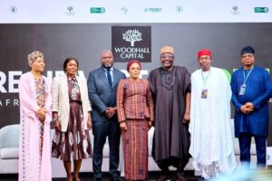 L-R: Director General, Presidential Enabling Business Environment Council (PEBEC), Princess Zahra Audu Mustapha, Ms. Mobolaji Ogundairo, Director, Woodhall Finance Company, Mr Viavo Hunponu-Wusu, Managing Partner, BlackStone, Legal Advisory, Mrs. Mojisola Hunponu-Wusu, President, Woodhall Capital, His Excellency, Senator Kashim Shettima, (GCON), Vice President of the Federal Republic of Nigeria, represented by Senator Ibrahim Hassan Hadejia, the Deputy Chief of Staff to the President, Office of the Vice President, Alhaji Abdul Koufarsauri, Board Member, Woodhall Capital, Prof. Dauda Yinusa, Executive Director, Policy, Strategy, and Research representing His Excellency Governor AbdulRahman Abdulrazaq, Chairman, Nigeria Governors’ Forum (NGF) & Governor, Kwara State,during the a pre-investor forum held at the Presidential Villa in Abuja