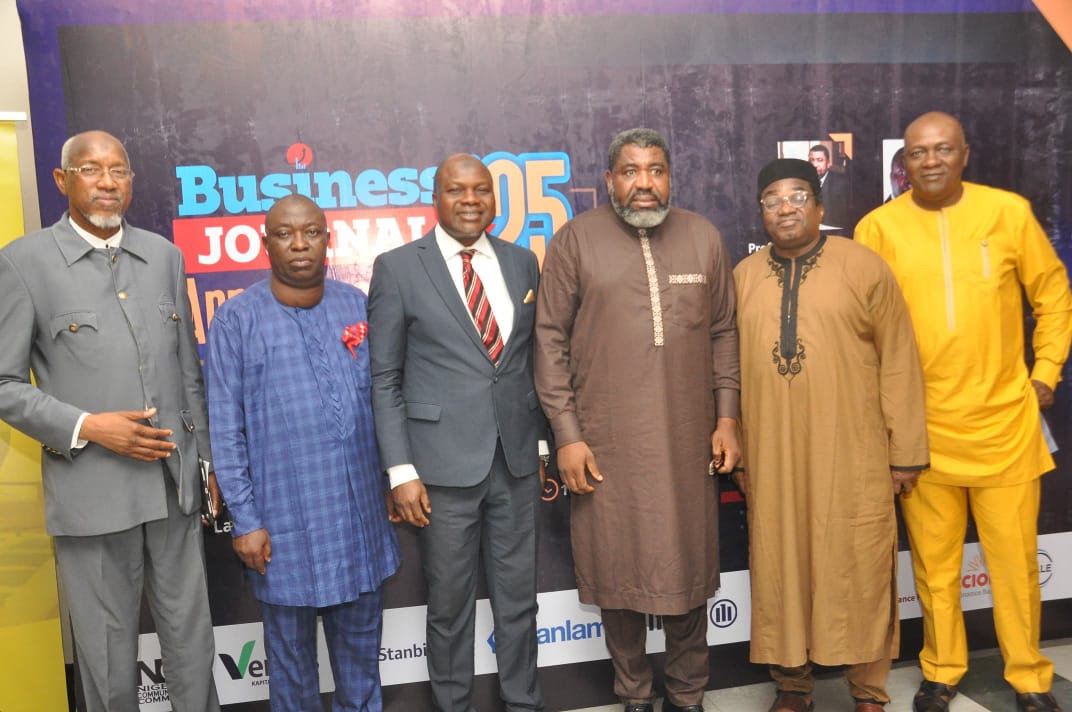 L-R: Garba Kurfi, Managing Director/CEO, APT Securities and Funds Limited; Prince Cookey, Publisher/Editor-in-Chief, Business Journal Media Group; Olatunde Amolegbe, Managing Director/CEO, Arthur Stevens Asset Management Limited and Keynote Speaker; Prof. Anthony Kila, Pro- Chancellor, Michael and Cecilia Ibru University/Chairman of the Occasion; Tony Epelle, Managing Consultant/CEO, Samuelson Advisory Partners Limited and Dotun Oladipo, Managing Editor, The Eagle Online, during the Business Journal Annual Lecture 2025 on the theme: 'AI & Digital Economy: Projecting the Future of Economic Growth in Nigeria' in Lagos