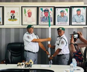 Leadership transition at Oyo/Osun Area Command of the Nigeria Customs Service as Comptroller Gambo Iyere Aliyu hand the mantle of office to Deputy Comptroller of Customs, Moses Wale Adewole as the Acting Customs Area Controller (CAC).