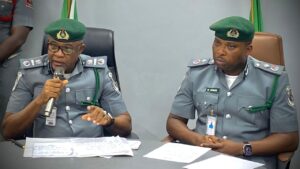 ACG in charge of Zone A, Mohammed Babandede and the Acting Customs Area Controller of the Kirikiri Lighter Terminal Area Command, Deputy Comptroller Bolaji Lukman Adigun,