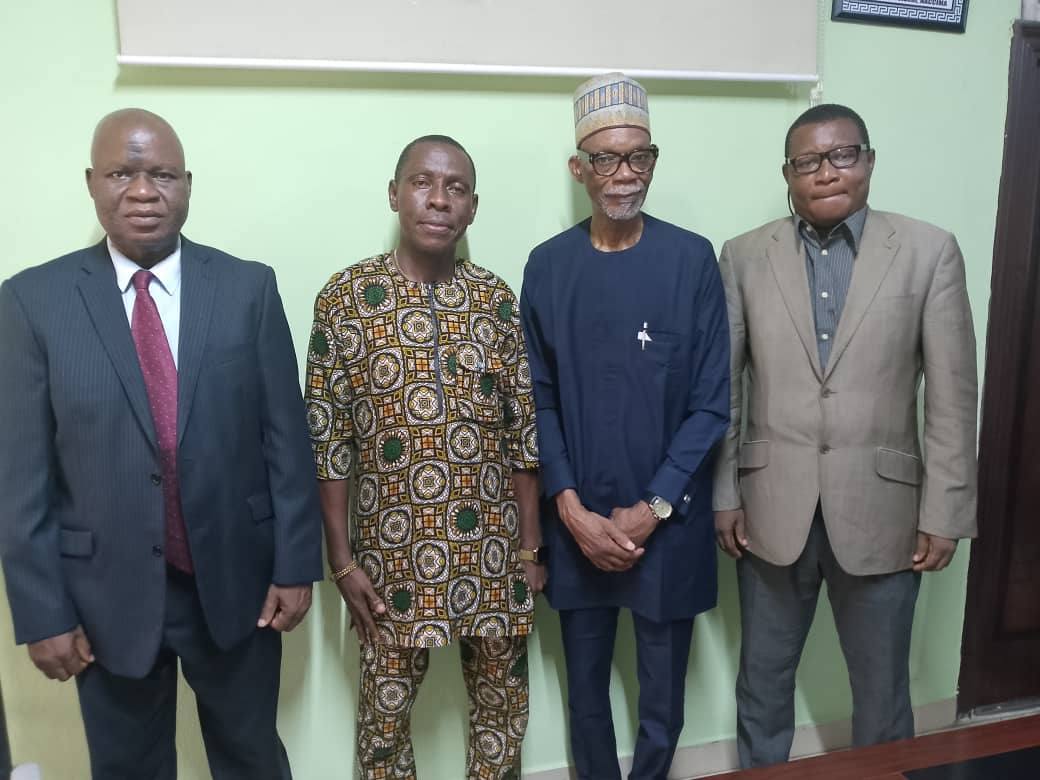 L-R: Chief Executive Officer, Export Business & Training Ltd, Chief (Dr.) John Isemede; National Chairman, Commerce & Industry Correspondents Association of Nigeria (CICAN), Mr. Hassan Taiwo; Professor, Ceramic Engineering/Lead Consultant, Epina Consultant, Dr. Engr. Eguakhinde Patrick Oaikhinan and National Vice Chairman, CICAN, Rev. Stanley Ihedigbo, at CICAN Secretariat, in Ikeja, Lagos