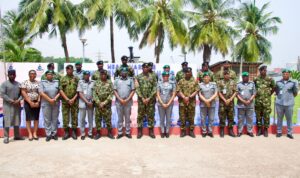 CAC, Apapa Area Command, Comptroller Emmanuel Oshoba, and his team during a courtesy visit to the Flag Officer Commanding (FOC), Western Naval Command, Rear Admiral Abubakar Abdullahi Mustapha,
on Wednesday, 25. February 2026,