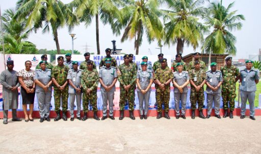CAC, Apapa Area Command, Comptroller Emmanuel Oshoba, and his team during a courtesy visit to the Flag Officer Commanding (FOC), Western Naval Command, Rear Admiral Abubakar Abdullahi Mustapha, on Wednesday, 25. February 2026,