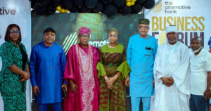 L-R: Caroline Omotosho, Managing Director, JohnVents; Adeola Adegoke, Global President and Founder, Cocoa Farmers Alliance Association of Africa; High Chief Fulani Folorunsho; Korede Demola-Adeniyi, Executive Director, Commercial and Institutional Banking (CIB), Lagos and South West, The Alternative Bank; Prince Olusegun Omojuwa, Chief of Staff to the Ondo State Government; Sheikh Dr. Abdulhakeem Yayi Akorede, Grand Imam of Akure Kingdom, and Taiwo Ayoade, Deputy Managing Director, AgroTraders Limited, at the Business Forum organised by The Alternative Bank to mark the launch of its presence in Akure, Ondo... recently
