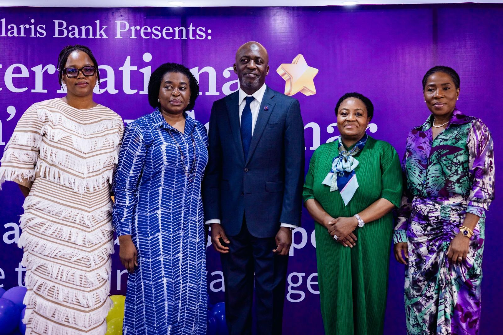 L-R; Belinda Nkechi Idinmachi, Entrepreneurship Specialist, ALX Founder Academy; Subulade Giwa-Amu, Non- Executive Director, Polaris Bank; Kayode Lawal, Managing Director/CEO, Polaris Bank; Tomi Somefun, Former Managing Director /CEO for Unity Bank Plc, & Abimbola Ozomah, Executive Director, Corporate & Investment Banking during the International Women's Day celebration in Lagos recently.