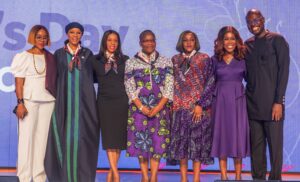 L – R: Bolanle Austen-Peters, Founder, Terrakulture , BAP Productions; Aisha Adamu Augie, Director-General, Centre for Black and African Arts and Civilization; Chizoma Okoli, Deputy Managing Director, Access Bank Plc; Dr. Obiageli Ezekwesili, former Minister of Education, Federal Republic of Nigeria; Ifeyinwa Osime, Chairman, Access Bank Plc; Tara Fela-Durotoye, Founder, House of Tara International; and Chude Jideonwo, TV host, and Media Entrepreneur , at the Access Bank International Women’s Day Conference 2026, held in Lagos recently.