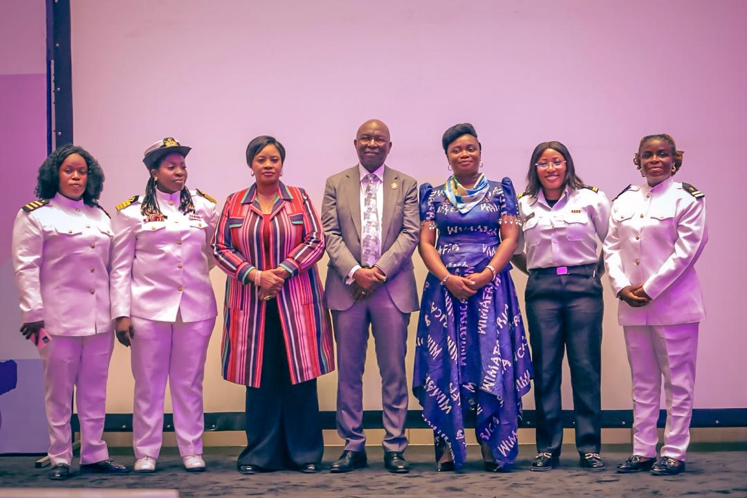 R-L: Director General, Nigerian Maritime Administration and Safety Agency, NIMASA, Dr Dayo Mobereola (middle); President, Women's International Shipping and Trading Association, WISTA, Dr. Odunayo (3rd left); President, Women in Maritime Africa, Theodora Nwaeze (3rd right) with female seafarers during the 2026 International Women’s Day Celebration by NIMASA in Lagos.