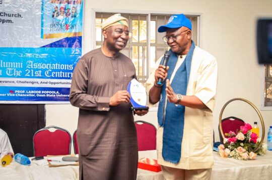 Director General, Nigerian Maritime Administration and Safety Agency, NIMASA, Dr Dayo Mobereola (left) with the National President, St. Patrick’s Grammar School, Ibadan during the school’s 64th Founders’ Day celebration held in Ibadan.