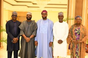 L- R: Engr Abraham Oshadami, Executive Commissioner Technical Services, Nigerian Communications Commission (NCC)/ Board Member Universal Service Provision Fund (USPF); Chief Idris Olorunnimbe, Chairman, NCC/Vice Chairman, USPF Board; Dr. Bosun Tijani, Hon Minister of Communications, Innovation and Digital Economy/ Chairman, USPF Board; Dr. Aminu Maida, Executive Vice Chairman/ CEO, NCC; Barr. Rimini Makama, Executive Commissioner Stakeholder Management, NCC/ Board Member USPF, during the Inauguration Ceremony of USPF Board on the 27th March 2026 at the Abuja Intercontinental Hotel.
