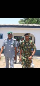 L-R: CAC, Seme Area Command, Comptroller Abdullahi Kaila and Commanding Officer, 243 Recce Battalion, Lt. Colonel Ambrose Ikoro