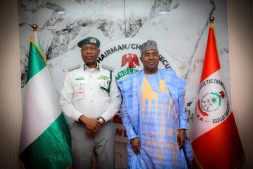 L-R: Comptroller-General of Customs, Adewale Adeniyi, and NDLEA Chairman/Chief Executive Officer, Brigadier General Mohamed Buba Marwa (rtd), during the strategic meeting, held on Monday, 27 April 2026, at the NDLEA Headquarters in Jahi, Abuja,