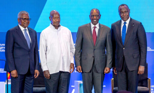 L-R: President/CE, Dangote Industries Limited, Aliko Dangote; President of Uganda, H.E. Yoweri Museveni; President of Kenya, H.E. William Ruto, and CEO of the Africa Finance Corporation, Samaila Zubairu, at The Africa We Build Summit in Nairobi, Kenya, on Thursday.