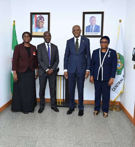 L - R: Olatokunboh Oyeleye, Director, Cybersecurity and Internet Governance, Nigerian Communications Commission, NCC; Dr. Aminu Maida, Executive Vice Chairman/CEO, NCC; Mr Olayemi Cardoso, Governor of Central Bank of Nigeria; Dr. Rakiya Opemi Yusuf, Director, Payment System Supervision Department, CBN, during the signing of Memorandum of Understanding between NCC and CBN, on the 20th of April 2026, At CBN Headquarters Abuja