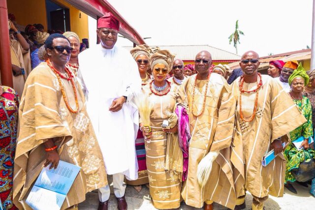 L-R: Shola Cardoso, the CBN Governor Yemi Cardoso, Wife of NIMASA DG, Eng. Mrs Folake Mobereola, the Director general Nigerian Maritime Administration and safety Agency; Dr Dayo Mobereola, Mr Olley Oladipo during the funeral service of late Chief Mrs. Florence Mutola Oladipo held at St. Mary’s Anglican Church Agbala Maria, Surulere, Ondo, Ondo State over the weekend.