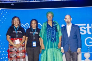 Victoria Uwadoka, Corporate Communications, Public Affairs and Sustainability Lead at Nestlé Nigeria,(left); Patricia Ekaba, Head of Corporate Communications, Public Affairs and Sustainability for Central and West Africa,(middle); Mrs Folashade Bada Ambrose-Medebem, Honourable Commissioner, Commerce, Cooperatives, Trade and Investment, Lagos State; Wassim Elhusseini, Managing Director and CEO of Nestlé Nigeria PLC, at the Nestle for Good Summit held in Lagos, recently