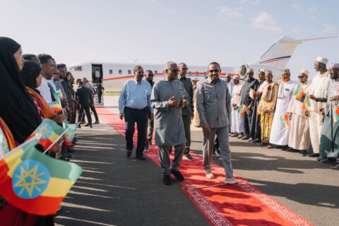 L-R: President of Dangote Group, Aliko Dangote, being welcome by the Prime Minister of Ethiopia, Abiy Ahmed to Gode, in Ethiopia’s Somali region, during an inspection of the fertiliser plant under construction in Gode, Ethiopia, over the weekend