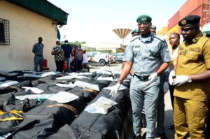 CAC TinCan Island Customs Command, Comptroller Frank Onyeka during the handover of seized illicit drugs to the NDLEA TinCan Port Command, AdXXXXXX