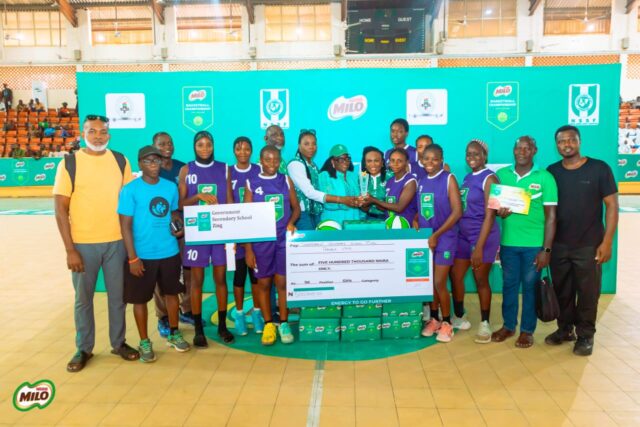 Group photo of Government Secondary School Zing, Taraba, winners of the Girls’ Category at the 26th Milo Basketball Savannah Conference Finals