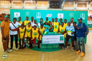 Group photo of Family Support Programme Secondary School, Katsina , winners of the Boys’ Category at the 26th Milo Basketball Savannah Conference Finals.