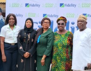L-R: Team Lead, Corporate Social Responsibility (CSR), Fidelity Bank Plc, Victoria Abuka; Personal Assistant to the President on Constituency Affairs, Hon. Khadijat Kareem Omotayo; Branch Leader, Adeola Odeku Branch, Fidelity Bank Plc, Ifeyinwa Asomugha; Surulere Local Government Executive, Anthonia Adenike Adjivon; and First Vice Chairman, Community Development Committee (CDC), Surulere Local Government, Adebayo Odukoya; during the Fidelity Food Bank outreach in Surulere, Lagos recently