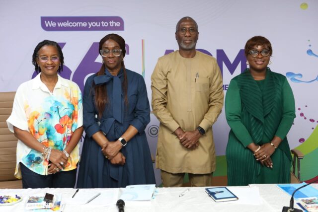 L-R: Independent Non-Executive Director, Berger Paints Nigeria Plc, Erejuwa Gbadebo; Group Managing Director and Chief Executive Officer, Alaba Fagun; Chairman, Abi Ayida, and Company Secretary, Olajide Oyewole, at the 66th Annual General Meeting of Berger Paints Nigeria Plc in Lagos… yesterday.