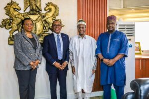 L – R: Executive Director, Corporate Services, Nigeria Deposit Insurance Corporation (NDIC) Emily Osuji; Managing Director/Chief Executive, Thompson Oludare Sunday; Director-General, Budget Office of the Federation (BOF), Tanimu Yakubu; and NDIC’s Executive Director, Operations, Kabir S. Katata during a courtesy visit by the NDIC’s Executive Management Team to the DG, BOF in Abuja