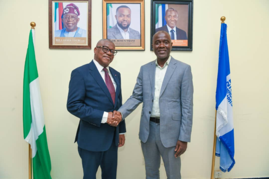 Philemon Zoo Zame, Director General, Telecommunications Regulatory Board (ART), Republic of Cameroon, and Aminu Maida, Executive Vice Chairman/CEO, Nigerian Communications Commission (NCC), during a benchmarking exercise at the NCC Head Office in Abuja on May 6, 2026