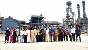 Group photograph of Some of the Students From Federal University Technology Owerri (FUTO) Prof. Nnenna N. Oti; at the Dangote Refinery Central Laboratory, During the Selected Students From Federal University Technology Owerri (FUTO) Visit to Dangote Refinery Petroleum and Fertiliser Plant Lekki on Monday 15, June 2026.